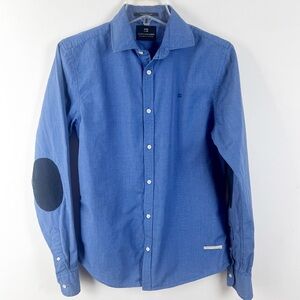 Scotch & Soda Blue Button Down Shirt Corduroy Elbow Patches Cotton Small
